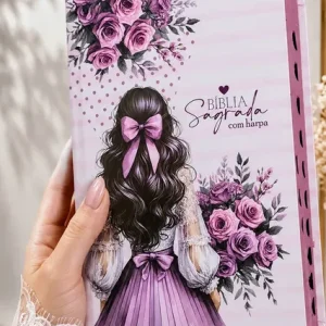 D Nq Np 647780 Mlb112781568262 062026 O Biblia Sagrada Feminina Flores Lilas Menina Com Harpa Capa Dura Indice Letra Gigante Jovem Arc