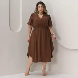 D Nq Np 657256 Mlb93850802514 102025 O Vestido Transpassado Elastex Moda Plus Size Midi Evangelico