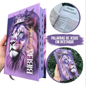 D Nq Np 657930 Mlb81244996216 122024 O Biblia Sagrada Evangelica Feminina Leao Roxa Com Harpa Indice Letras Medias Versao Arc Capa Dura Jovem Fe Palavras De Jesus Destacadas