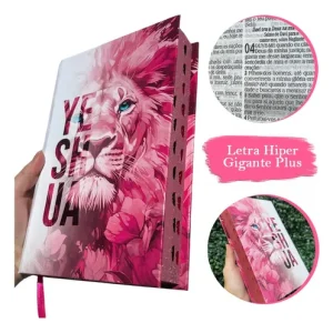D Nq Np 744308 Mlb78728899506 092024 O Biblia Sagrada Letra Hiper Gigante Feminina Leao Yeshua Jesus Rosa Capa Dura Com Harpa E Indice Evangelica Jovem