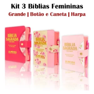 D Nq Np 830020 Mlb111696973393 052026 O Kit 3 Biblias Letra Grande Feminina Com Harpa Botao E Caneta Edicao De Promessas