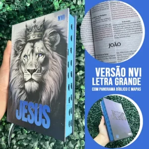 D Nq Np 938417 Mlb91492892235 092025 O Biblia Sagrada Leao Azul Versao Nvi Letras Grandes Jesus